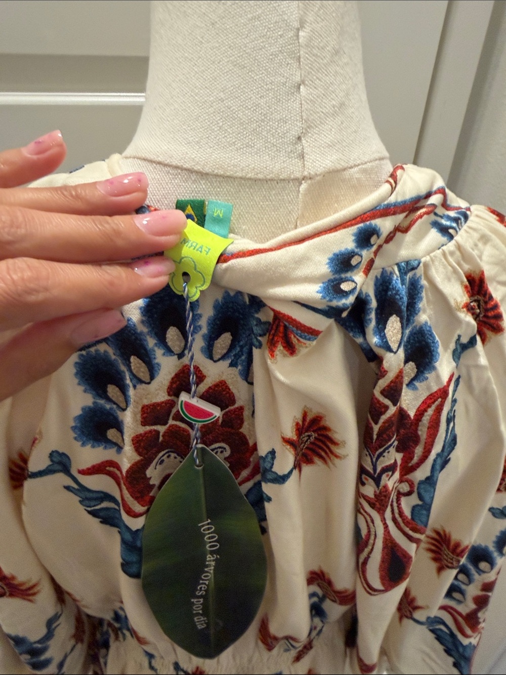 FARM Rio Cream Maxi Dress with Blue & Rust Floral Size M - Picture 7 of 8